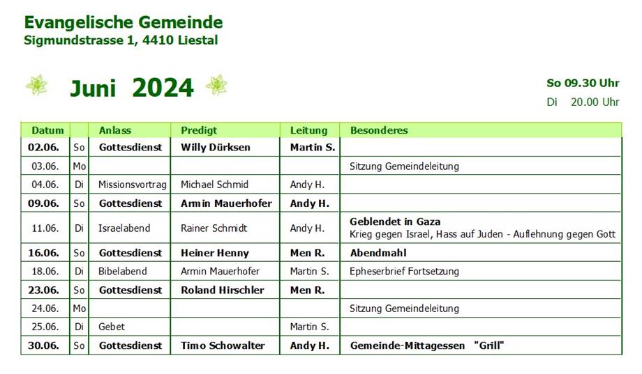 Informationen zu den aktuellen Gottesdiensten der evangelischen Gemeinde Liestal
